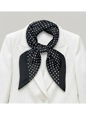 ✨Luxury Elegant Silky Soft Scarf Black White Polka Dot Square Wrap Accessory New